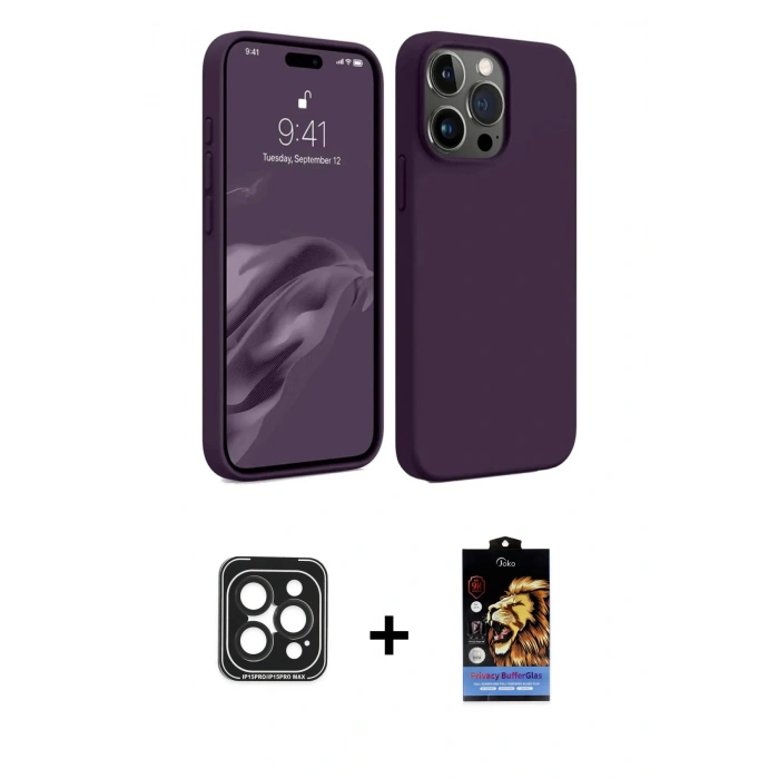 MARSİLYAN™- iPhone 15 Pro Max Kılıf Kozmos Yansıma Özel Seri - Siyah Buffer Hayalet Cam Ekran Koruyucu + PVD Metal Kamera Lens - SH