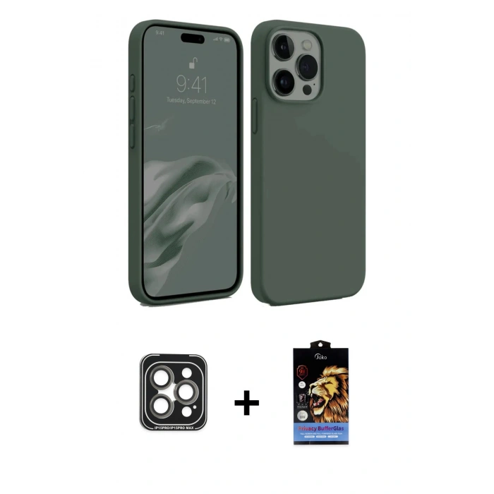 MARSİLYAN™- iPhone 15 Pro Max Kılıf Kozmos Yansıma Özel Seri - Siyah Buffer Hayalet Cam Ekran Koruyucu + PVD Metal Kamera Lens - GI