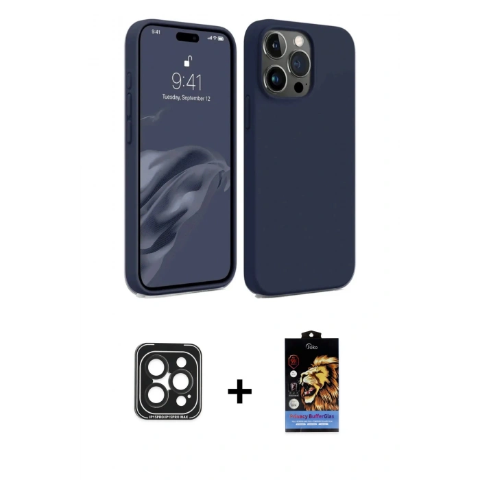 MARSİLYAN™- iPhone 15 Pro Max Kılıf Kozmos Yansıma Özel Seri - Siyah Buffer Hayalet Cam Ekran Koruyucu + PVD Metal Kamera Lens - SH