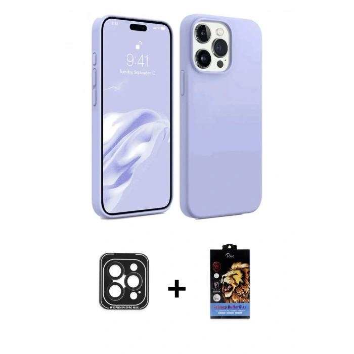 MARSİLYAN™- iPhone 15 Pro Max Kılıf Kozmos Yansıma Özel Seri - Siyah Buffer Hayalet Cam Ekran Koruyucu + PVD Metal Kamera Lens - SH