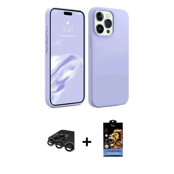 MARSİLYAN™- iPhone 15 Pro Max Kılıf Kozmos Yansıma Özel Seri - Siyah Buffer Hayalet Cam Ekran Koruyucu + Raze Metal Kamera Lens - TMGI