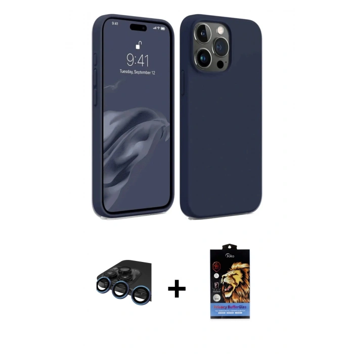 MARSİLYAN™- iPhone 15 Pro Max Kılıf Kozmos Yansıma Özel Seri - Siyah Buffer Hayalet Cam Ekran Koruyucu + Raze Metal Kamera Lens - LT