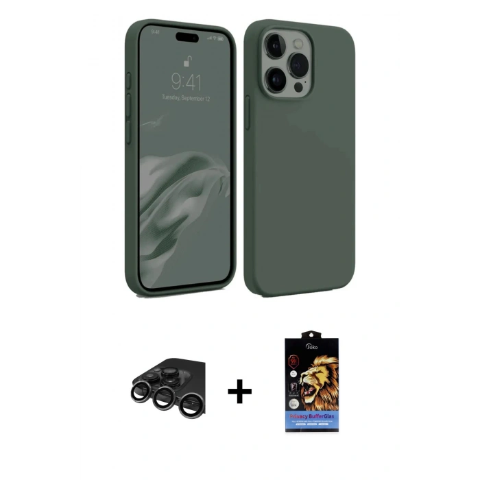 MARSİLYAN™- iPhone 15 Pro Max Kılıf Kozmos Yansıma Özel Seri - Siyah Buffer Hayalet Cam Ekran Koruyucu + Raze Metal Kamera Lens - TMGI