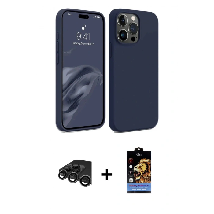 MARSİLYAN™- iPhone 15 Pro Max Kılıf Kozmos Yansıma Özel Seri - Siyah Buffer Hayalet Cam Ekran Koruyucu + Raze Metal Kamera Lens - TMGI