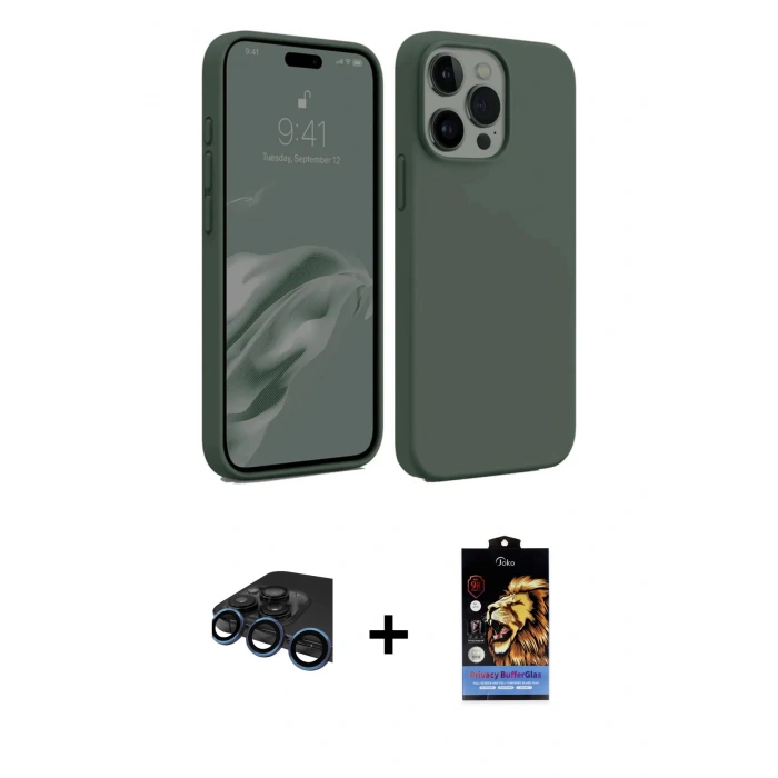 MARSİLYAN™- iPhone 15 Pro Max Kılıf Kozmos Yansıma Özel Seri - Siyah Buffer Hayalet Cam Ekran Koruyucu + Raze Metal Kamera Lens - LT