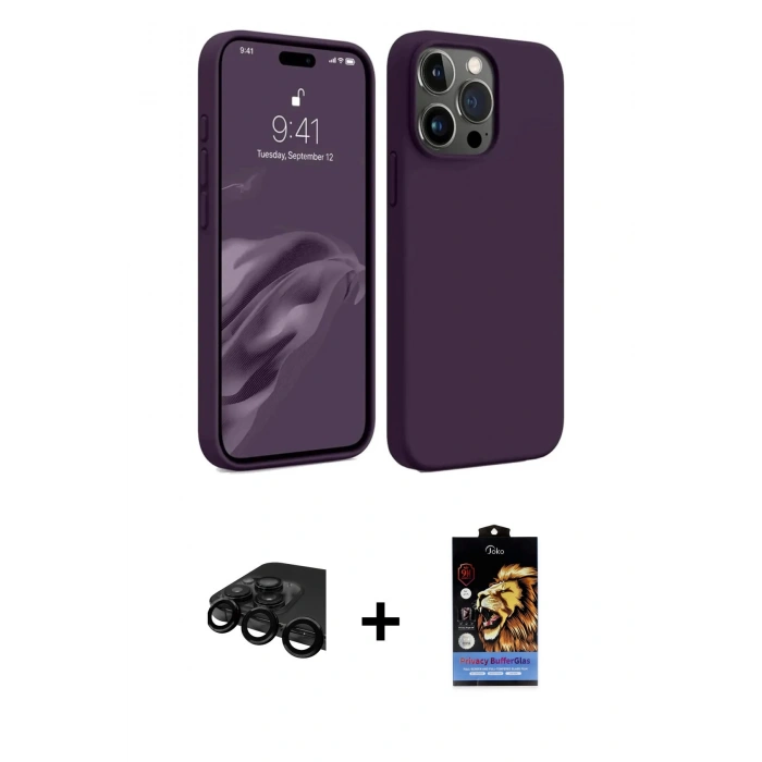 MARSİLYAN™- iPhone 15 Pro Max Kılıf Kozmos Yansıma Özel Seri - Siyah Buffer Hayalet Cam Ekran Koruyucu + Raze Metal Kamera Lens - SH
