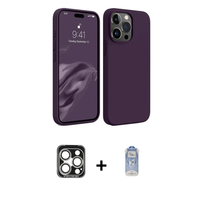 MARSİLYAN™- iPhone 15 Pro Max Kılıf Kozmos Yansıma Özel Seri - Siyah Joko Magic 5D Cam + PVD Metal Kamera Lens - GS