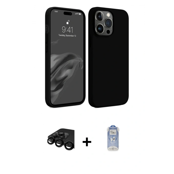 MARSİLYAN™- iPhone 15 Pro Max Kılıf Kozmos Yansıma Özel Seri - Siyah Joko Magic 5D Cam + Raze Metal Kamera Lens - SH