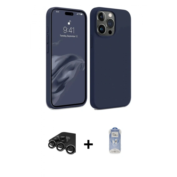 MARSİLYAN™- iPhone 15 Pro Max Kılıf Kozmos Yansıma Özel Seri - Siyah Joko Magic 5D Cam + Raze Metal Kamera Lens - TMGI