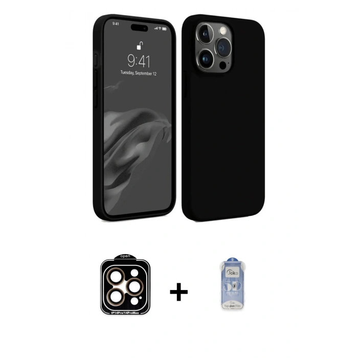 MARSİLYAN™- iPhone 15 Pro Max Kılıf Kozmos Yansıma Özel Seri - Siyah Joko Magic 5D Cam + PVD Metal Kamera Lens - TU