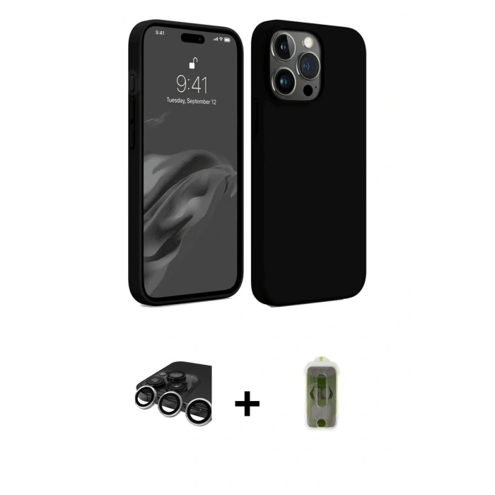 MARSİLYAN™- iPhone 15 Pro Max Kılıf Kozmos Yansıma Özel Seri - Siyah Joko Magic 5D Hayalet Cam + Raze Metal Kamera Lens - GS