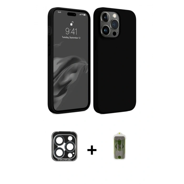 MARSİLYAN™- iPhone 15 Pro Max Kılıf Kozmos Yansıma Özel Seri - Siyah Joko Magic 5D Hayalet Cam + PVD Metal Kamera Lens - LT