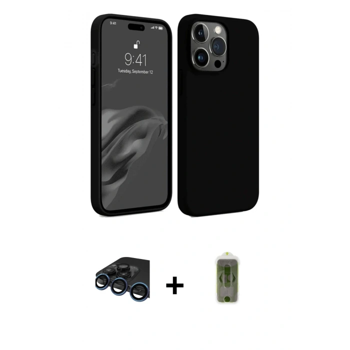 MARSİLYAN™- iPhone 15 Pro Max Kılıf Kozmos Yansıma Özel Seri - Siyah Joko Magic 5D Hayalet Cam + Raze Metal Kamera Lens - LT