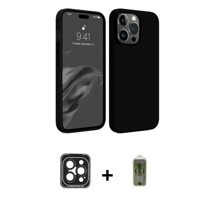 MARSİLYAN™- iPhone 15 Pro Max Kılıf Kozmos Yansıma Özel Seri - Siyah Joko Magic 5D Hayalet Cam + PVD Metal Kamera Lens - SH