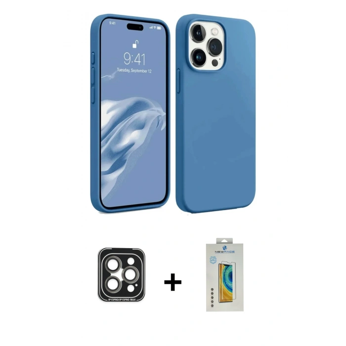 MARSİLYAN™- iPhone 15 Pro Max Kılıf Kozmos Yansıma Özel Seri - Siyah Polymer Nano Ekran Koruyucu + PVD Metal Kamera Lens - GI