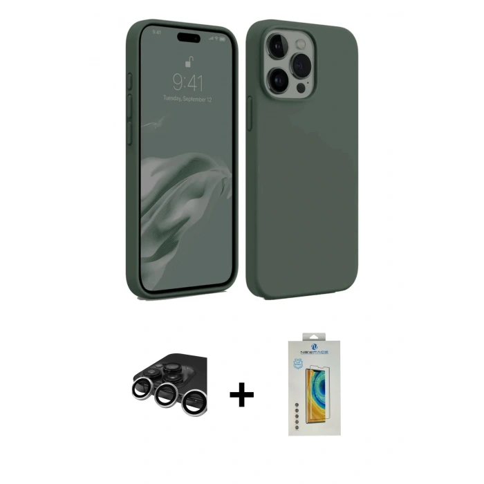 MARSİLYAN™- iPhone 15 Pro Max Kılıf Kozmos Yansıma Özel Seri - Siyah Polymer Nano Ekran Koruyucu + Raze Metal Kamera Lens - GS