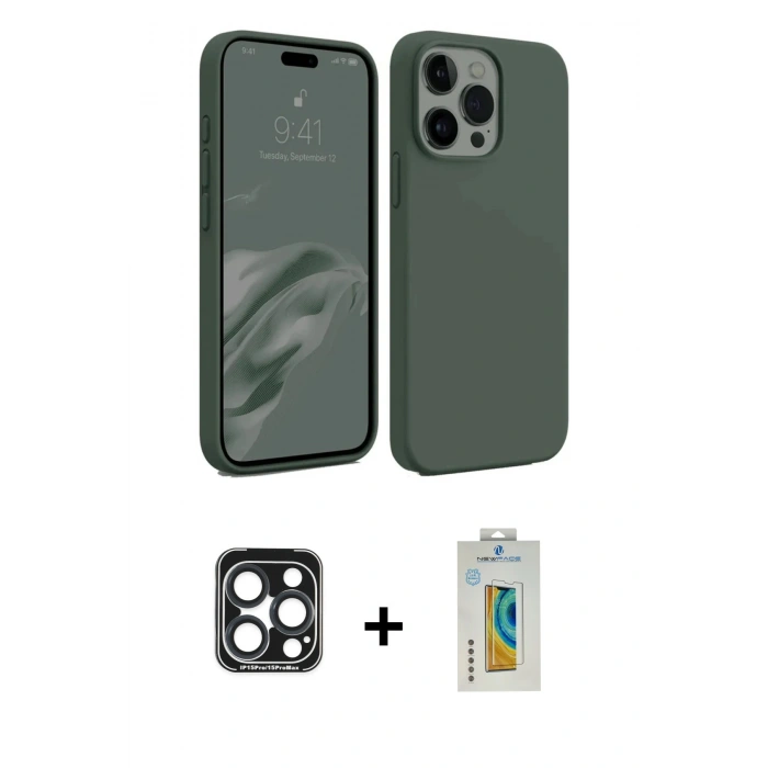 MARSİLYAN™- iPhone 15 Pro Max Kılıf Kozmos Yansıma Özel Seri - Siyah Polymer Nano Ekran Koruyucu + PVD Metal Kamera Lens - LT