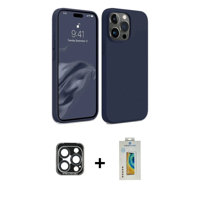 MARSİLYAN™- iPhone 15 Pro Max Kılıf Kozmos Yansıma Özel Seri - Siyah Polymer Nano Ekran Koruyucu + PVD Metal Kamera Lens - LT