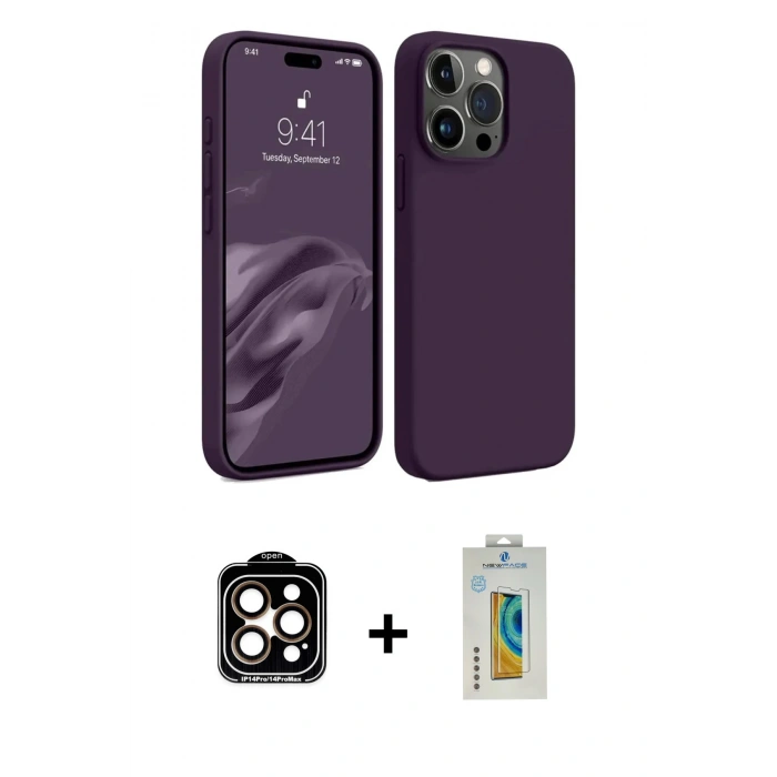 MARSİLYAN™- iPhone 15 Pro Max Kılıf Kozmos Yansıma Özel Seri - Siyah Polymer Nano Ekran Koruyucu + PVD Metal Kamera Lens - TU