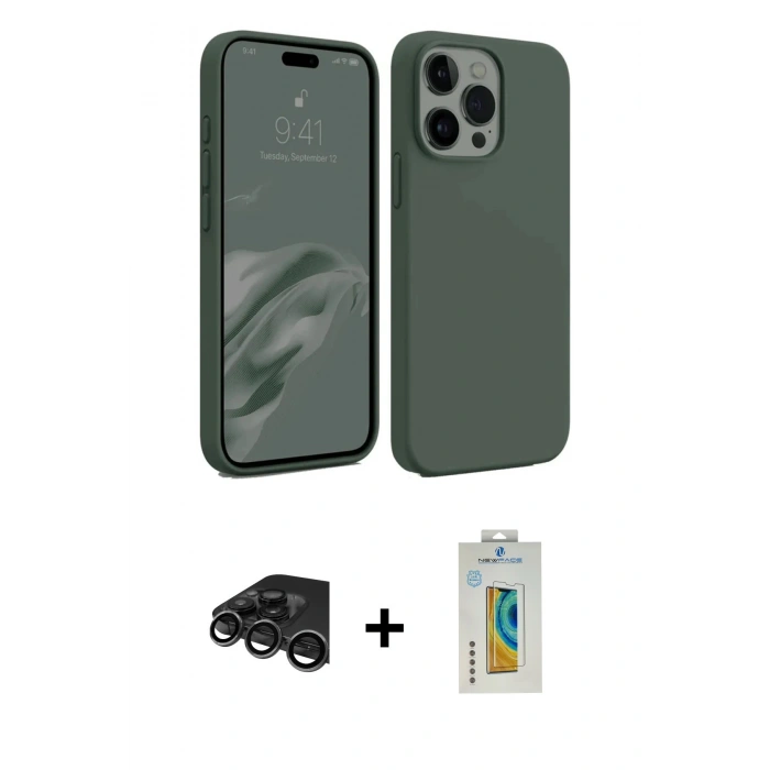 MARSİLYAN™- iPhone 15 Pro Max Kılıf Kozmos Yansıma Özel Seri - Siyah Polymer Nano Ekran Koruyucu + Raze Metal Kamera Lens - TMGI