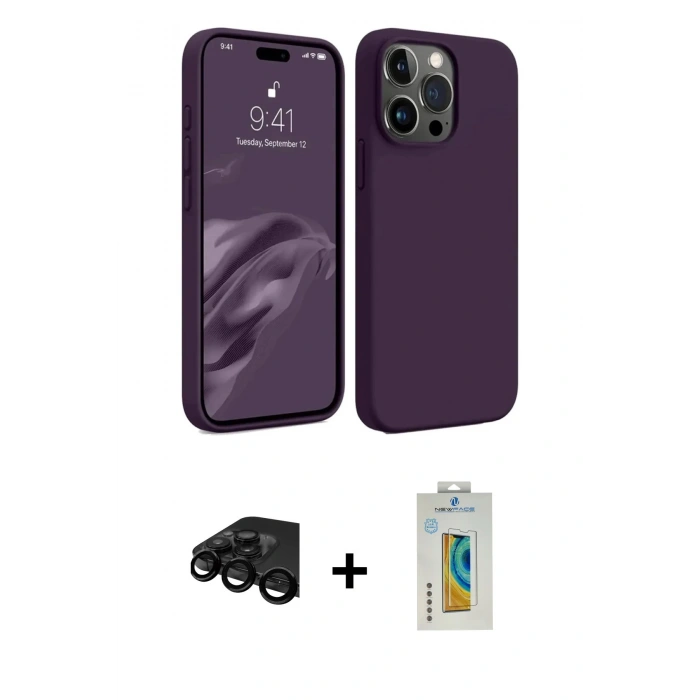 MARSİLYAN™- iPhone 15 Pro Max Kılıf Kozmos Yansıma Özel Seri - Siyah Polymer Nano Ekran Koruyucu + Raze Metal Kamera Lens - SH