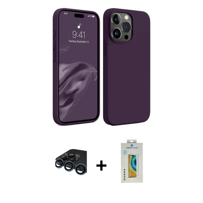 MARSİLYAN™- iPhone 15 Pro Max Kılıf Kozmos Yansıma Özel Seri - Siyah Polymer Nano Ekran Koruyucu + Raze Metal Kamera Lens - LT