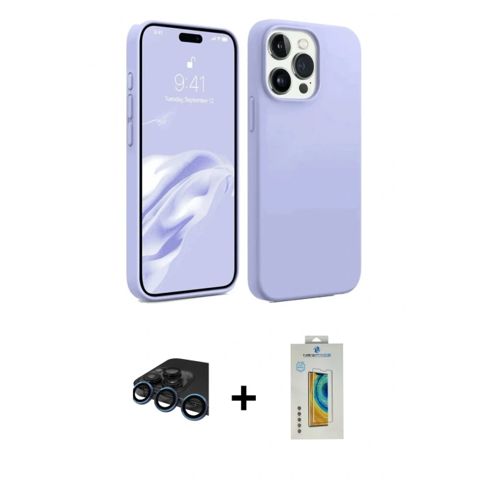 MARSİLYAN™- iPhone 15 Pro Max Kılıf Kozmos Yansıma Özel Seri - Siyah Polymer Nano Ekran Koruyucu + Raze Metal Kamera Lens - LT