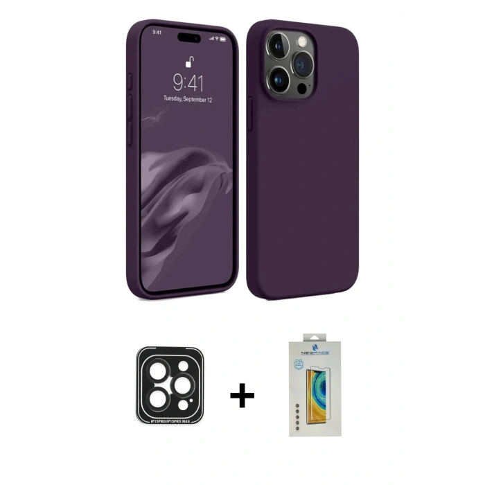 MARSİLYAN™- iPhone 15 Pro Max Kılıf Kozmos Yansıma Özel Seri - Siyah Polymer Nano Ekran Koruyucu + Siyah PVD Metal Kamera Lens