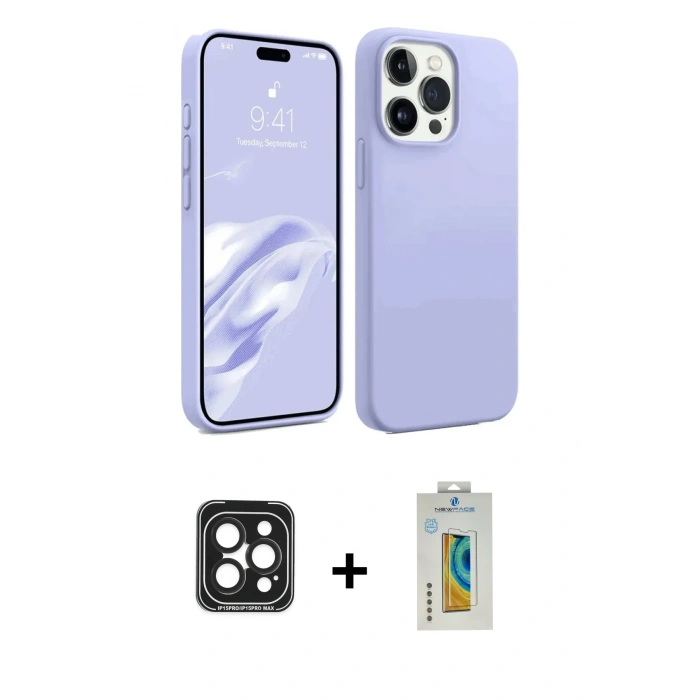MARSİLYAN™- iPhone 15 Pro Max Kılıf Kozmos Yansıma Özel Seri - Siyah Polymer Nano Ekran Koruyucu + Siyah PVD Metal Kamera Lens