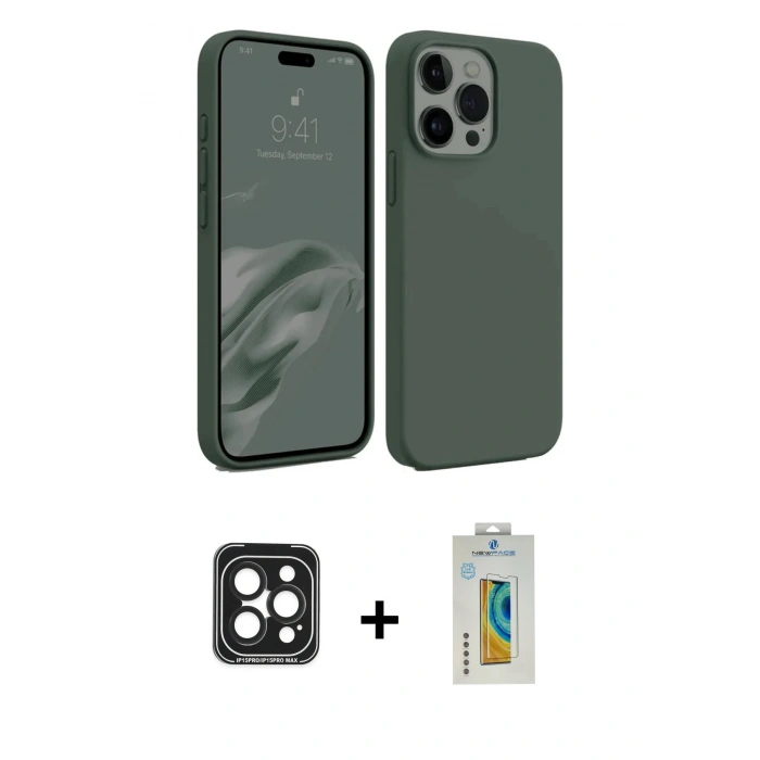 MARSİLYAN™- iPhone 15 Pro Max Kılıf Kozmos Yansıma Özel Seri - Siyah Polymer Nano Ekran Koruyucu + Siyah PVD Metal Kamera Lens