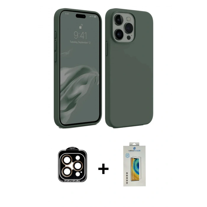 MARSİLYAN™- iPhone 15 Pro Max Kılıf Kozmos Yansıma Özel Seri - Siyah Polymer Nano Ekran Koruyucu + PVD Metal Kamera Lens - TU