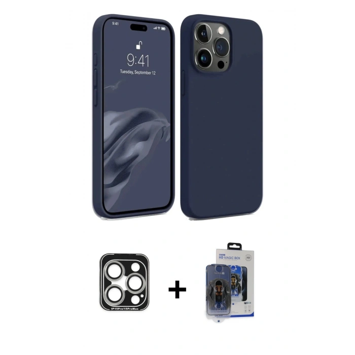 MARSİLYAN™- iPhone 15 Pro Max Kılıf Kozmos Yansıma Özel Seri - Siyah Vanessa Magic Cam + PVD Metal Kamera Lens - GS