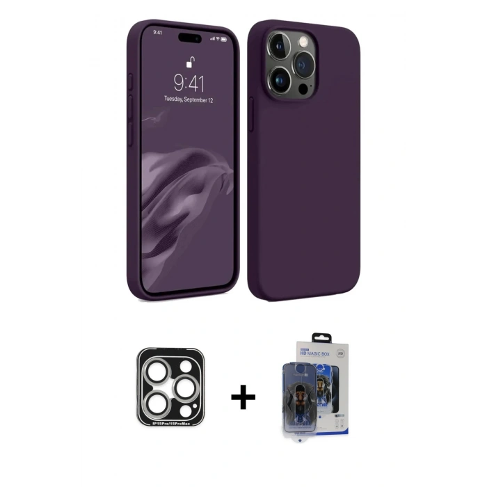 MARSİLYAN™- iPhone 15 Pro Max Kılıf Kozmos Yansıma Özel Seri - Siyah Vanessa Magic Cam + PVD Metal Kamera Lens - GS