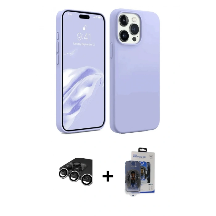 MARSİLYAN™- iPhone 15 Pro Max Kılıf Kozmos Yansıma Özel Seri - Siyah Vanessa Magic Cam + Gümüş Raze Metal Kamera Lens