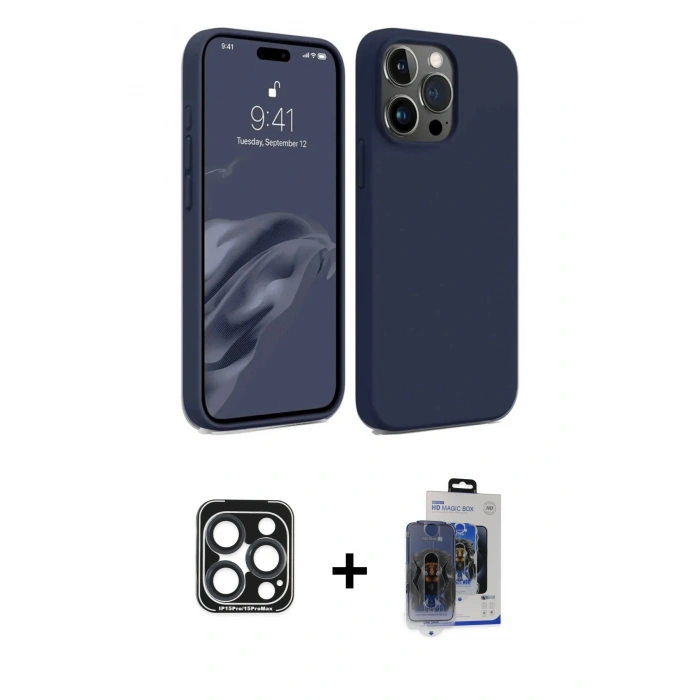 MARSİLYAN™- iPhone 15 Pro Max Kılıf Kozmos Yansıma Özel Seri - Siyah Vanessa Magic Cam + PVD Metal Kamera Lens - LT