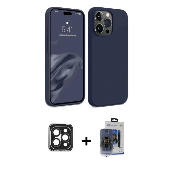 MARSİLYAN™- iPhone 15 Pro Max Kılıf Kozmos Yansıma Özel Seri - Siyah Vanessa Magic Cam + PVD Metal Kamera Lens - SH