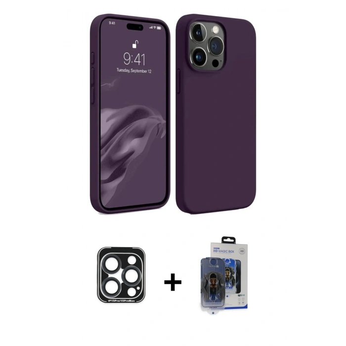 MARSİLYAN™- iPhone 15 Pro Max Kılıf Kozmos Yansıma Özel Seri - Siyah Vanessa Magic Cam + PVD Metal Kamera Lens - LT