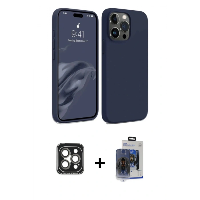 MARSİLYAN™- iPhone 15 Pro Max Kılıf Kozmos Yansıma Özel Seri - Siyah Vanessa Magic Cam + PVD Metal Kamera Lens - GI