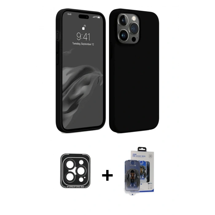 MARSİLYAN™- iPhone 15 Pro Max Kılıf Kozmos Yansıma Özel Seri - Siyah Vanessa Magic Cam + PVD Metal Kamera Lens - SH