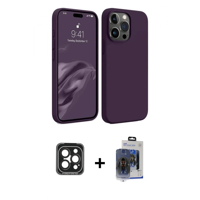 MARSİLYAN™- iPhone 15 Pro Max Kılıf Kozmos Yansıma Özel Seri - Siyah Vanessa Magic Cam + PVD Metal Kamera Lens - SH