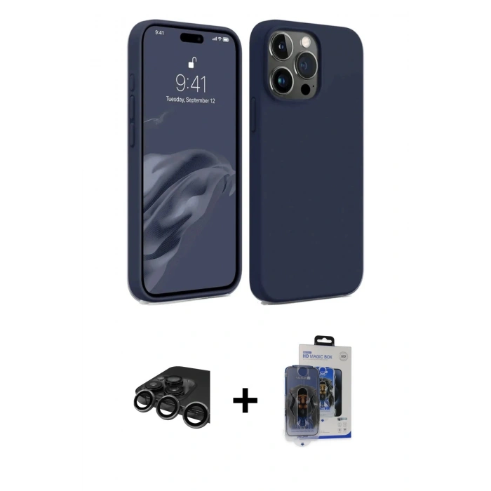 MARSİLYAN™- iPhone 15 Pro Max Kılıf Kozmos Yansıma Özel Seri - Siyah Vanessa Magic Cam + Raze Metal Kamera Lens - TMGI