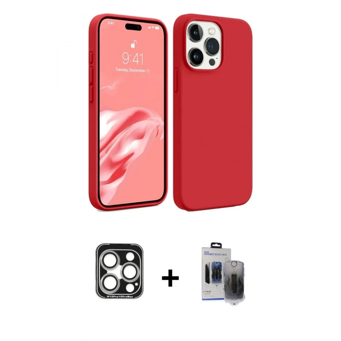 MARSİLYAN™- iPhone 15 Pro Max Kılıf Kozmos Yansıma Özel Seri - Siyah Vanessa Magic Hayalet Cam + PVD Metal Kamera Lens - GS