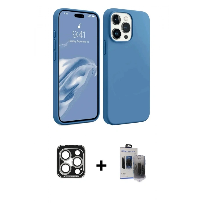 MARSİLYAN™- iPhone 15 Pro Max Kılıf Kozmos Yansıma Özel Seri - Siyah Vanessa Magic Hayalet Cam + PVD Metal Kamera Lens - GS