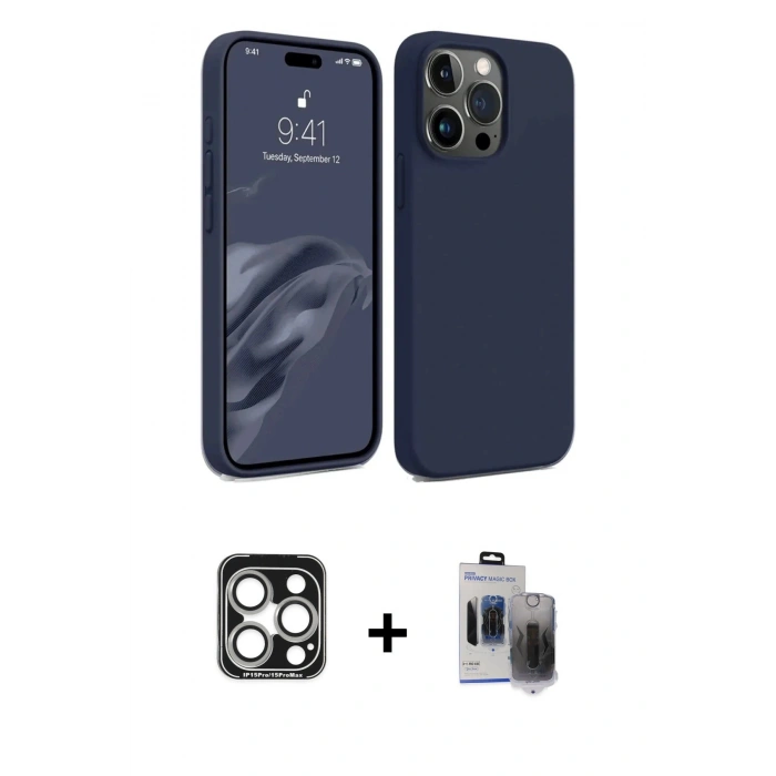 MARSİLYAN™- iPhone 15 Pro Max Kılıf Kozmos Yansıma Özel Seri - Siyah Vanessa Magic Hayalet Cam + PVD Metal Kamera Lens - GS