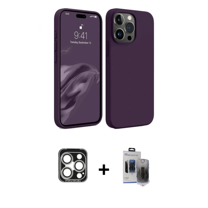 MARSİLYAN™- iPhone 15 Pro Max Kılıf Kozmos Yansıma Özel Seri - Siyah Vanessa Magic Hayalet Cam + PVD Metal Kamera Lens - GS