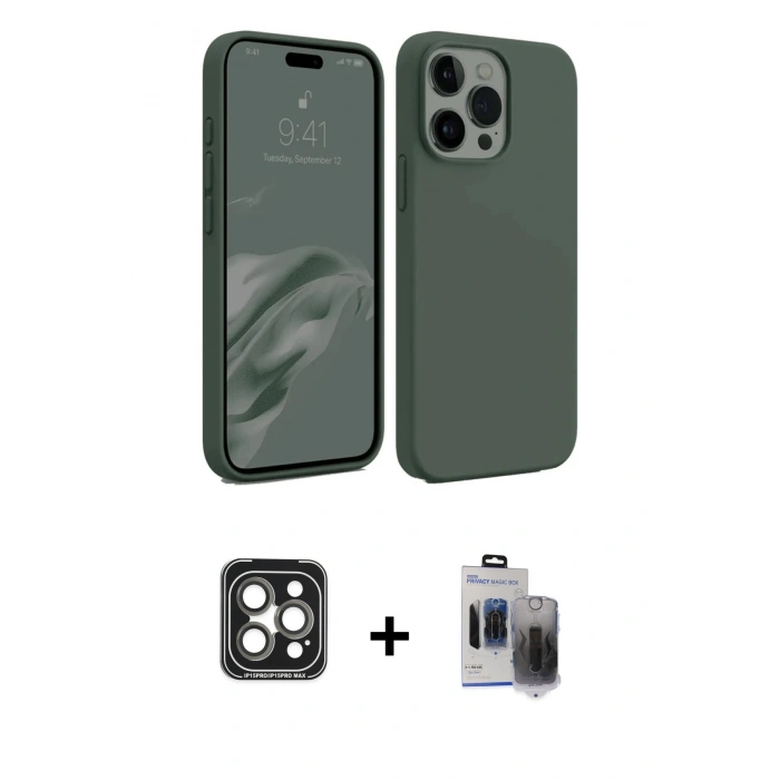 MARSİLYAN™- iPhone 15 Pro Max Kılıf Kozmos Yansıma Özel Seri - Siyah Vanessa Magic Hayalet Cam + PVD Metal Kamera Lens - GI