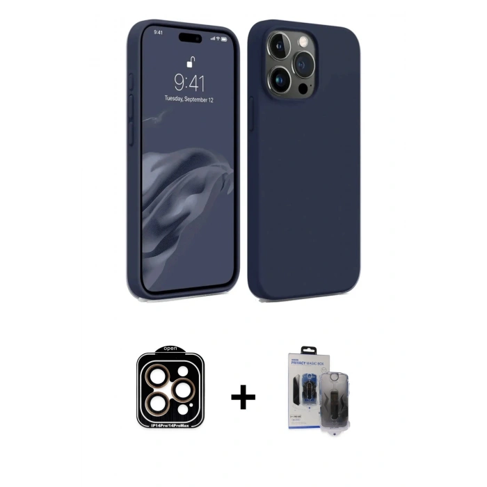 MARSİLYAN™- iPhone 15 Pro Max Kılıf Kozmos Yansıma Özel Seri - Siyah Vanessa Magic Hayalet Cam + PVD Metal Kamera Lens - TU