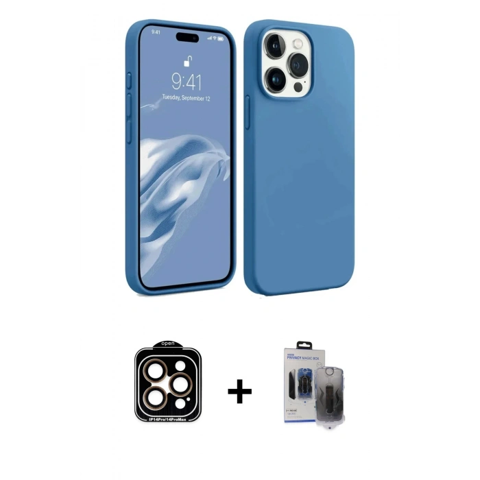 MARSİLYAN™- iPhone 15 Pro Max Kılıf Kozmos Yansıma Özel Seri - Siyah Vanessa Magic Hayalet Cam + PVD Metal Kamera Lens - TU