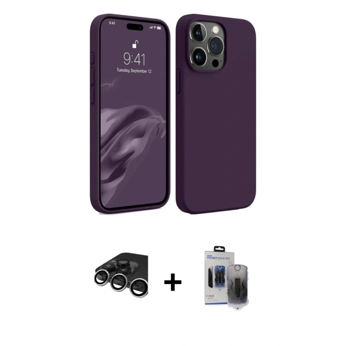 MARSİLYAN™- iPhone 15 Pro Max Kılıf Kozmos Yansıma Özel Seri - Siyah Vanessa Magic Hayalet Cam + Raze Metal Kamera Lens - GS