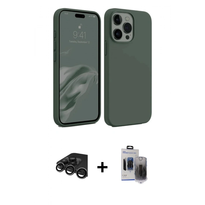MARSİLYAN™- iPhone 15 Pro Max Kılıf Kozmos Yansıma Özel Seri - Siyah Vanessa Magic Hayalet Cam + Raze Metal Kamera Lens - TMGI